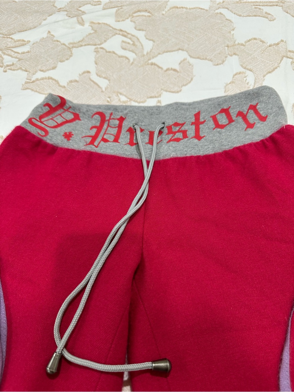 Kids Red Pull-On Bottoms with Grey Waistband